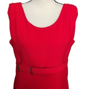 Calvin Klein Red Belted Pleated Shoulder Fully Lined Sleeveless Dress Size 8